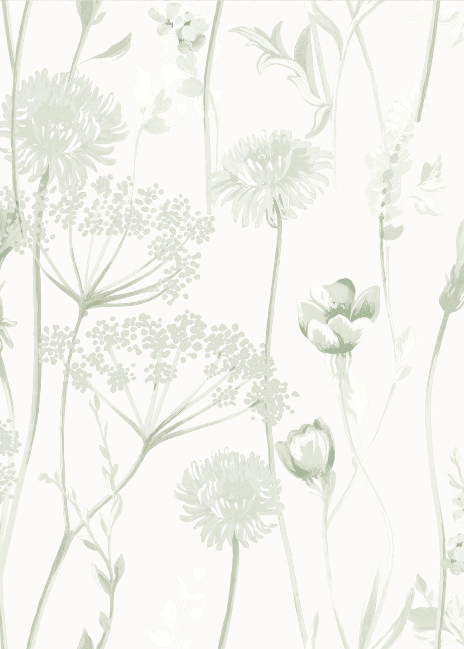 Catherine Lansfield Meadowsweet Floral Sage Wallpaper