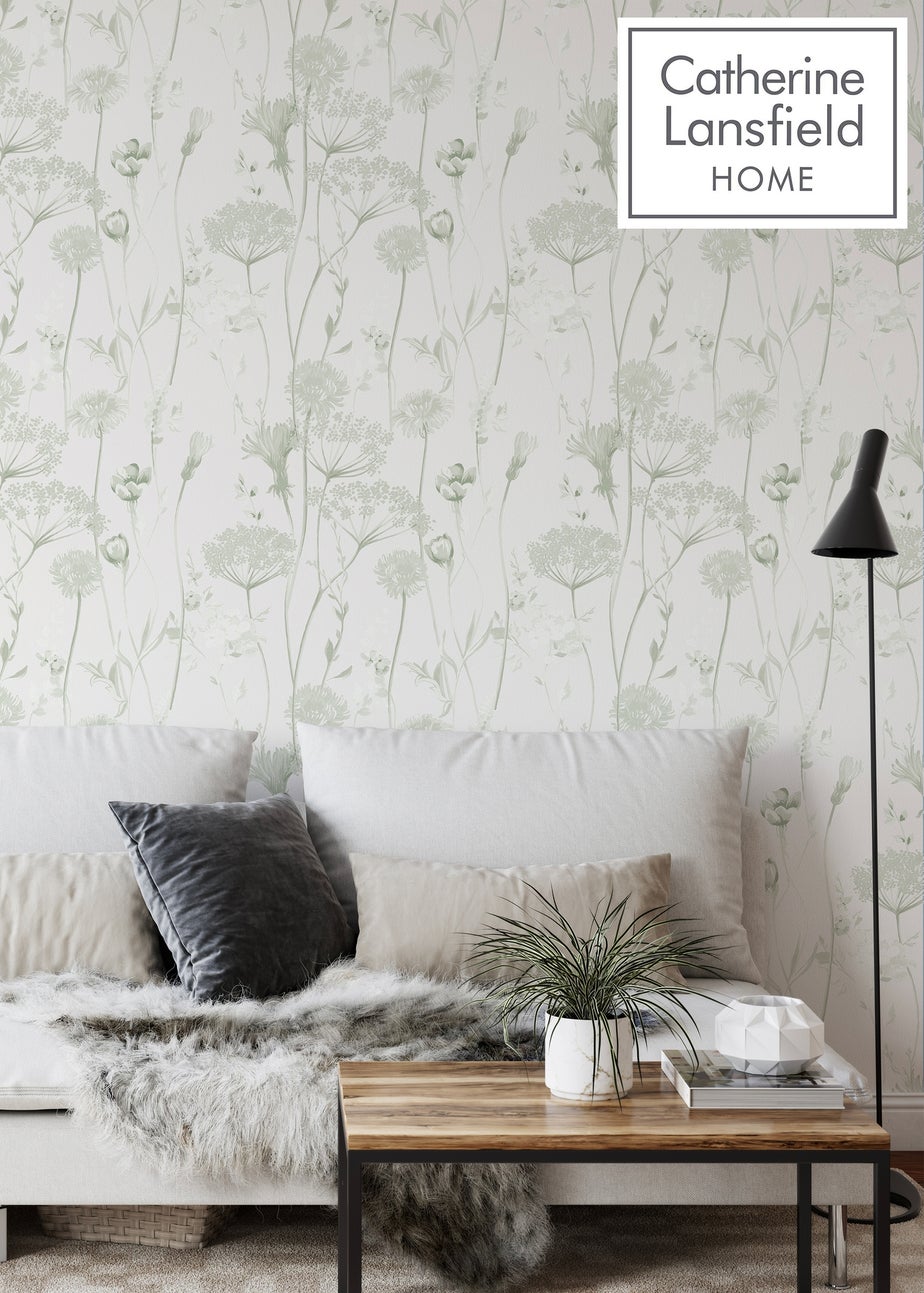 Catherine Lansfield Meadowsweet Floral Sage Wallpaper
