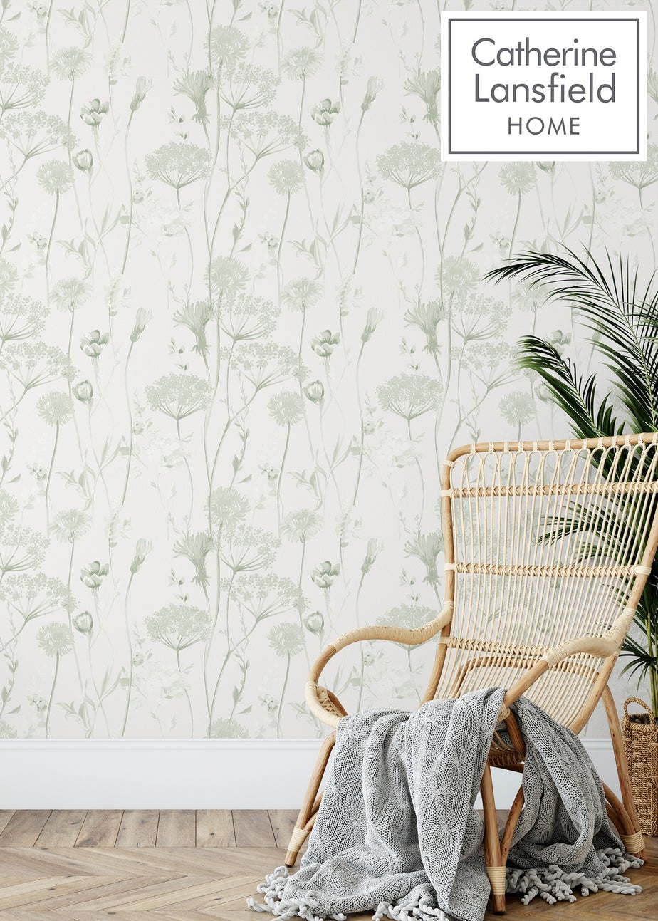 Catherine Lansfield Meadowsweet Floral Sage Wallpaper