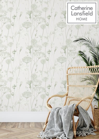 Catherine Lansfield Meadowsweet Floral Sage Wallpaper