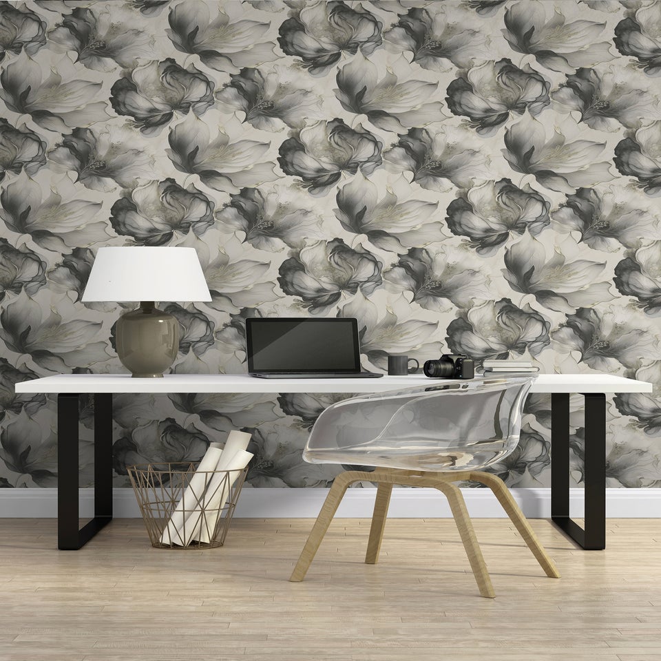 Muriva Elysian Floral Black & Gold Wallpaper