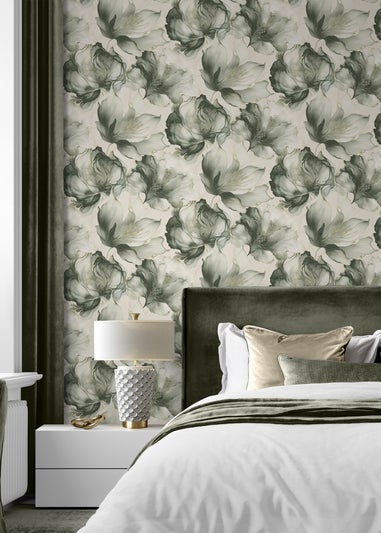 Muriva Elysian Floral Green & Gold Wallpaper