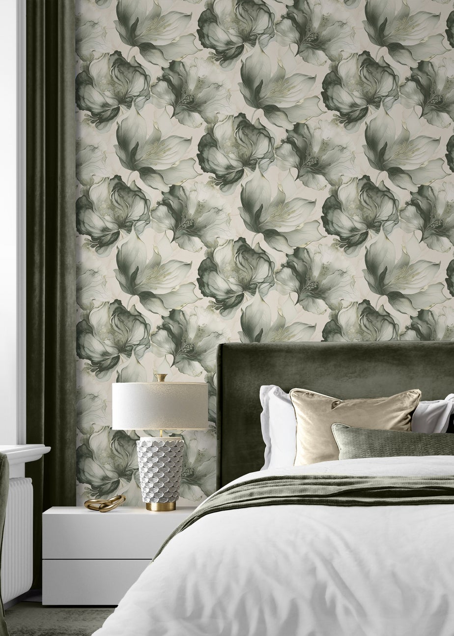 Muriva Elysian Floral Green & Gold Wallpaper