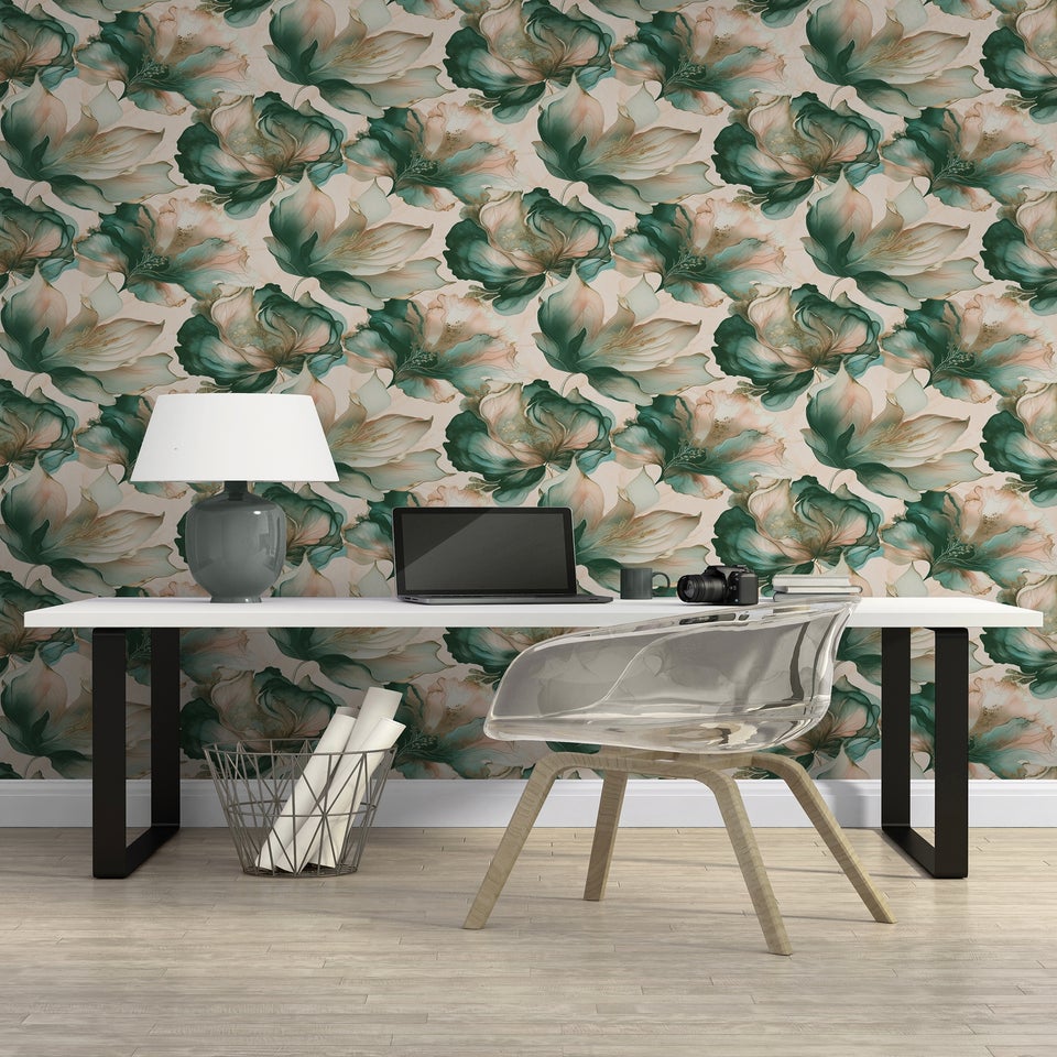 Muriva Elysian Floral Coral & Teal Wallpaper