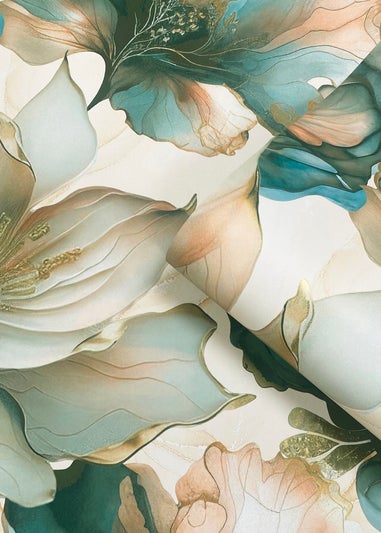 Muriva Elysian Floral Coral & Teal Wallpaper