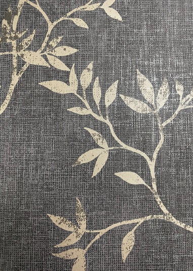 Darcy James Japandi Leaf Charcoal & Gold Wallpaper