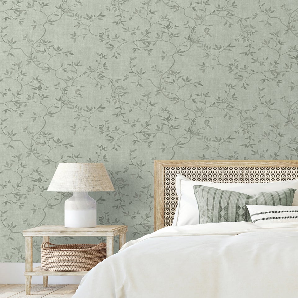 Darcy James Japandi Leaf Green Wallpaper