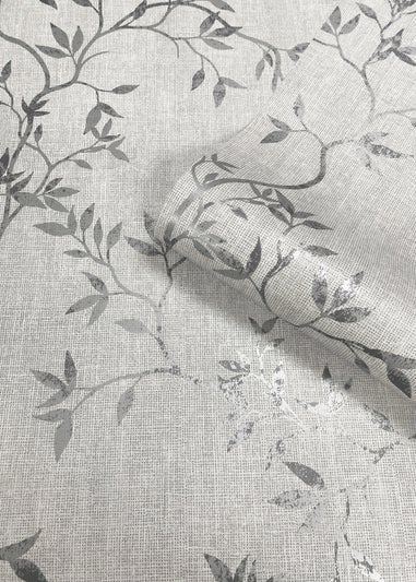 Darcy James Japandi Leaf Grey Wallpaper