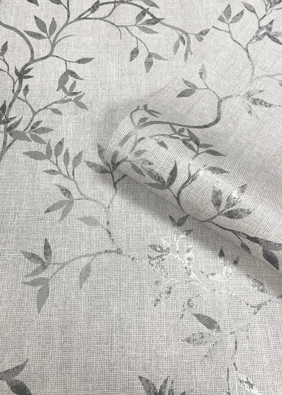 Darcy James Japandi Leaf Grey Wallpaper