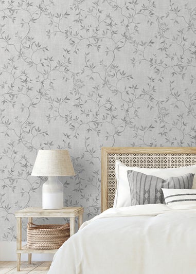 Darcy James Japandi Leaf Grey Wallpaper