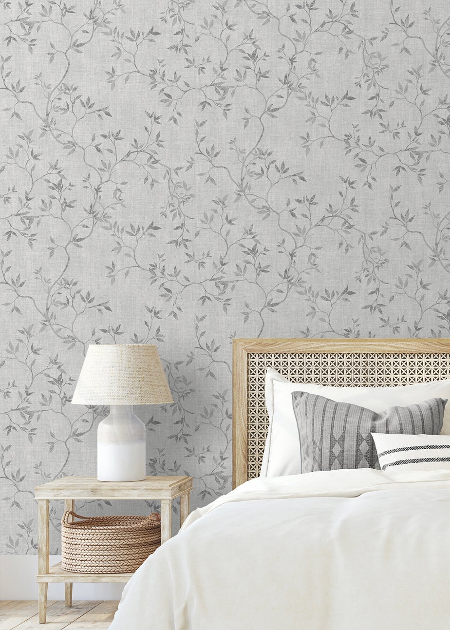 Darcy James Japandi Leaf Grey Wallpaper