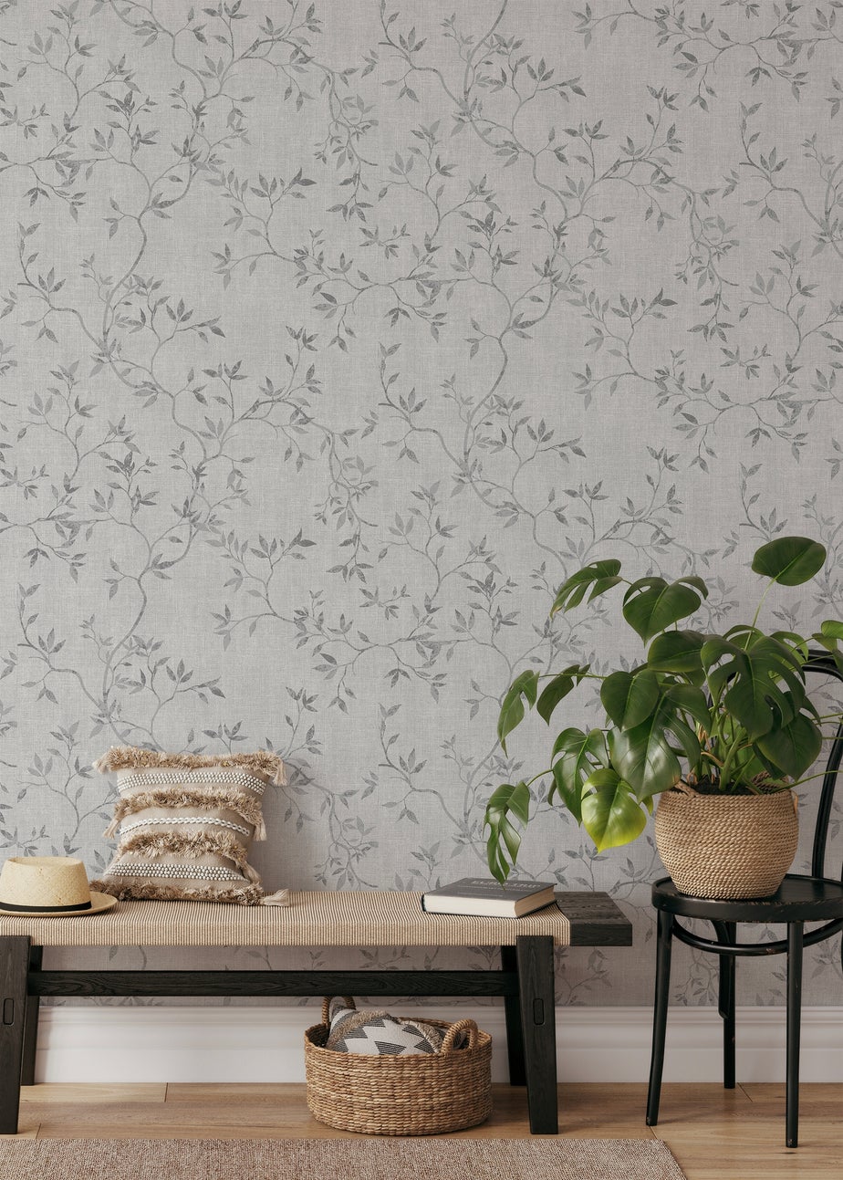 Darcy James Japandi Leaf Grey Wallpaper