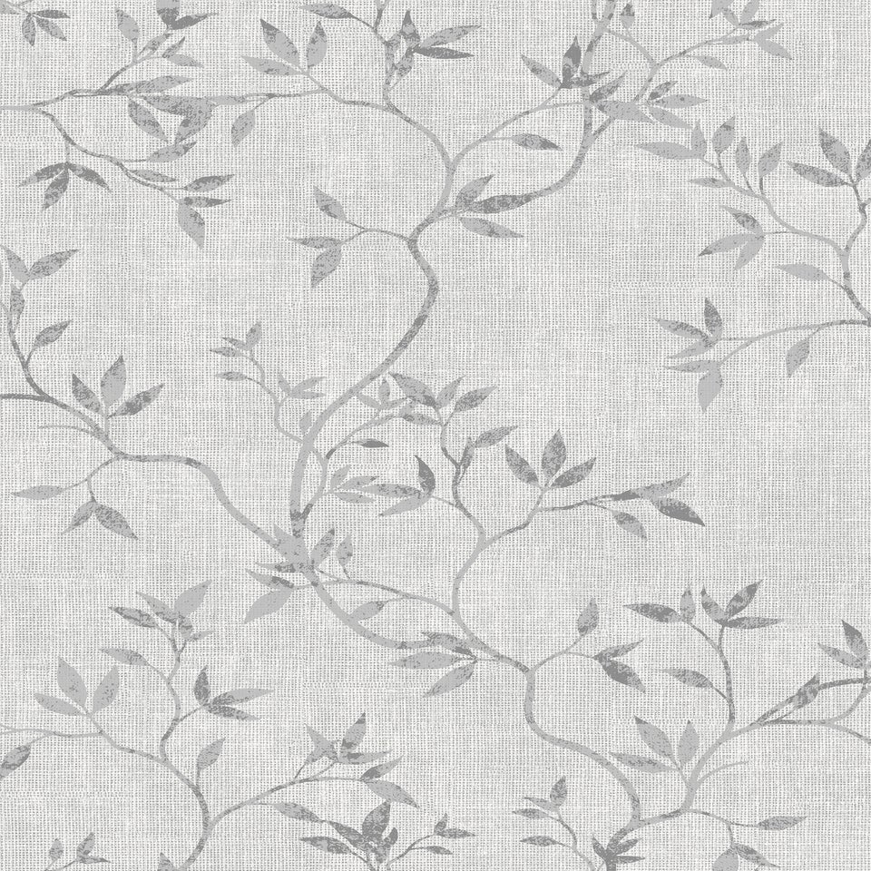 Darcy James Japandi Leaf Grey Wallpaper