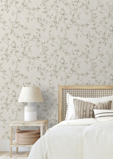 Darcy James Japandi Leaf Cream Wallpaper