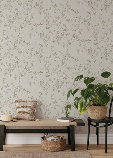 Darcy James Japandi Leaf Cream Wallpaper