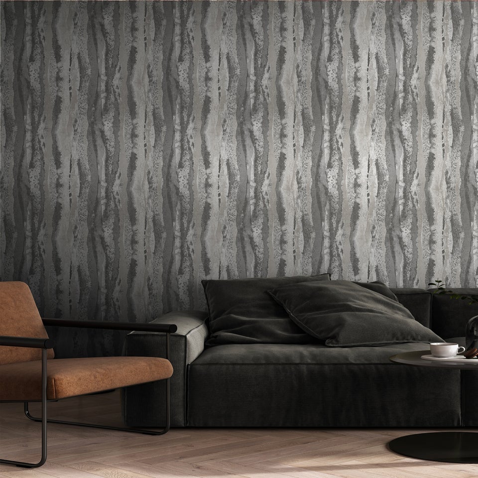 Muriva Soren Charcoal & Silver Wallpaper