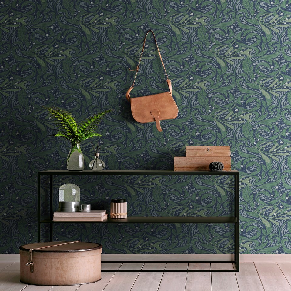 Muriva Vale Leaf Blue & Green Wallpaper