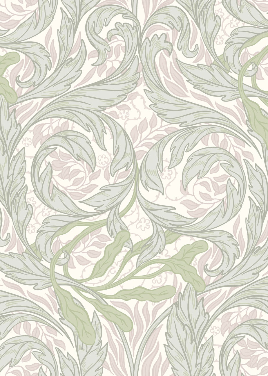 Muriva Vale Leaf Green & Pink Wallpaper