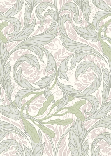 Muriva Vale Leaf Green & Pink Wallpaper