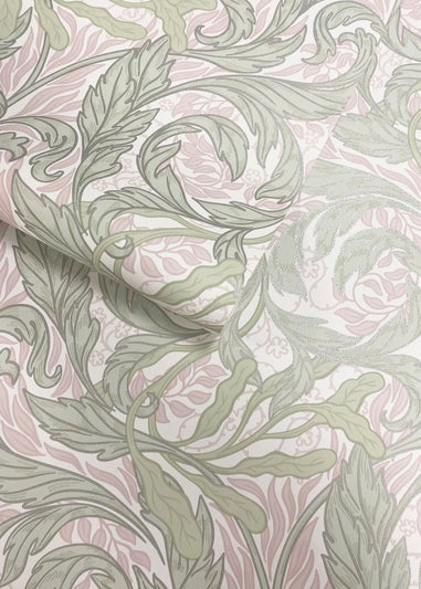 Muriva Vale Leaf Green & Pink Wallpaper