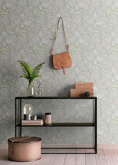 Muriva Vale Leaf Green & Pink Wallpaper