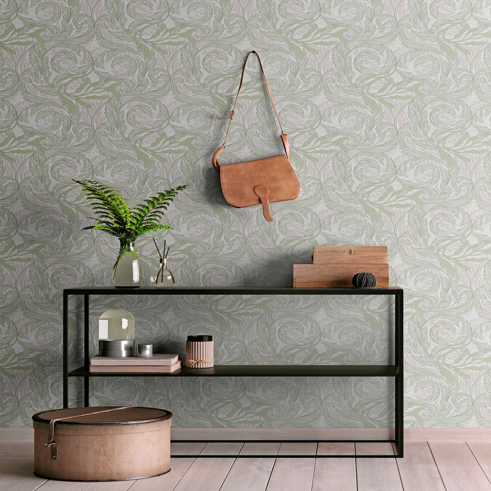 Muriva Vale Leaf Green & Pink Wallpaper