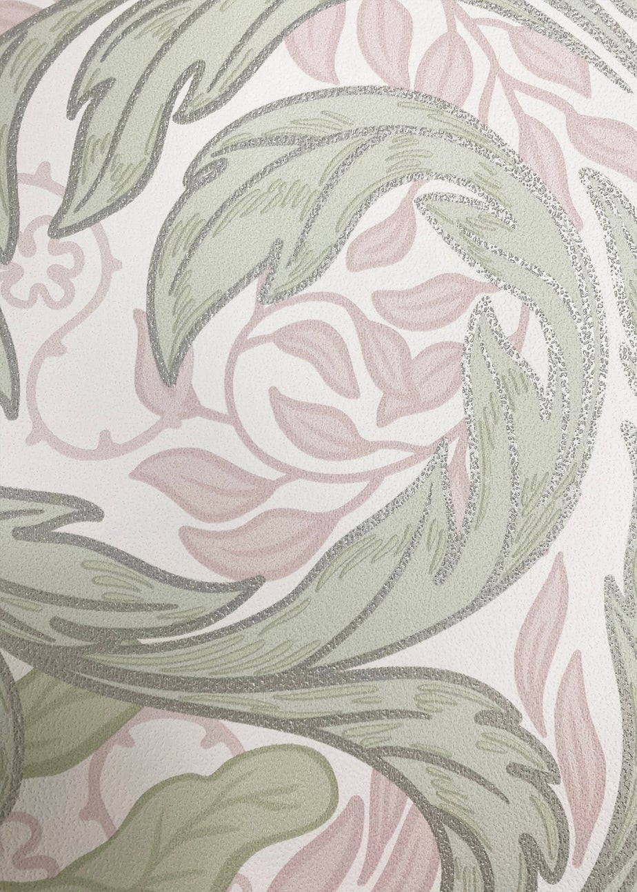 Muriva Vale Leaf Green & Pink Wallpaper