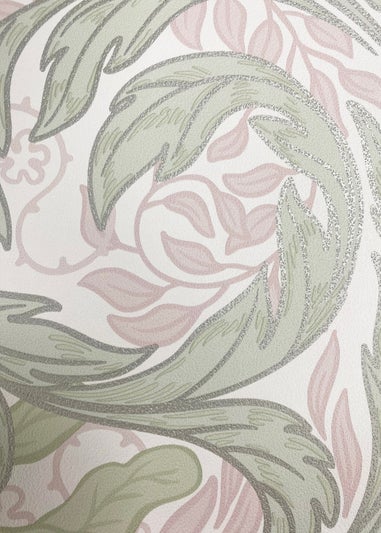 Muriva Vale Leaf Green & Pink Wallpaper