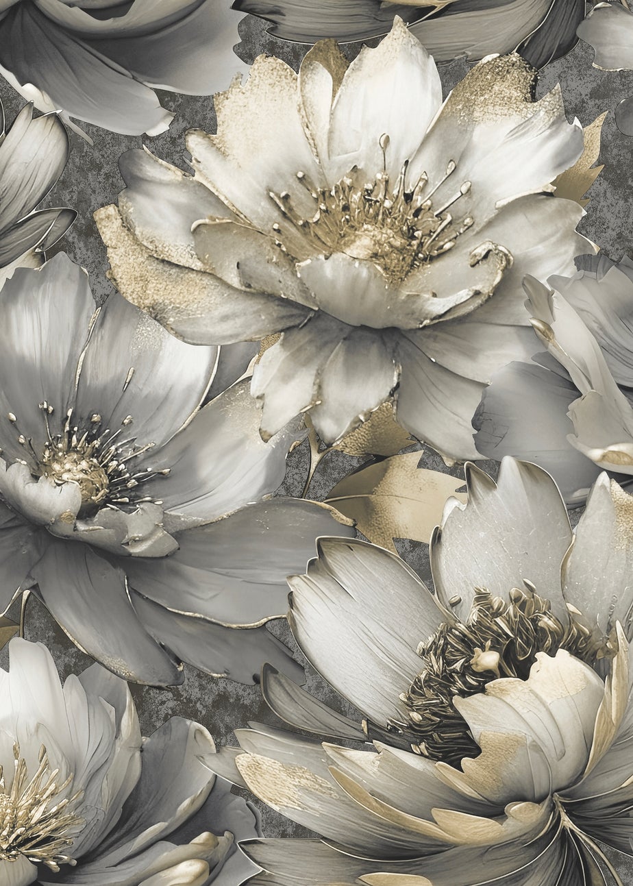 Muriva Aminah Floral Charcoal & Gold Wallpaper