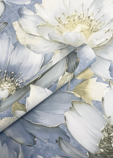 Muriva Aminah Floral Blue Wallpaper