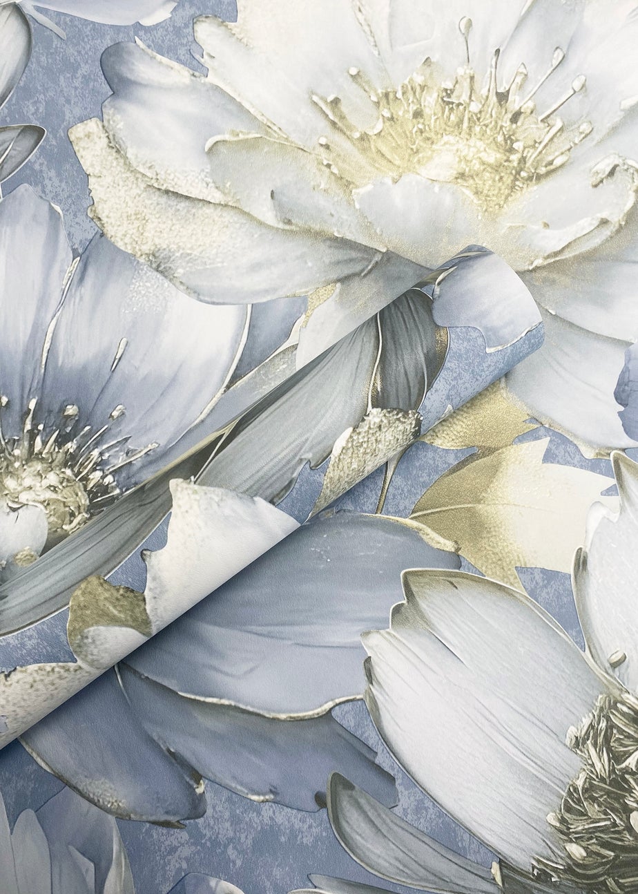 Muriva Aminah Floral Blue Wallpaper