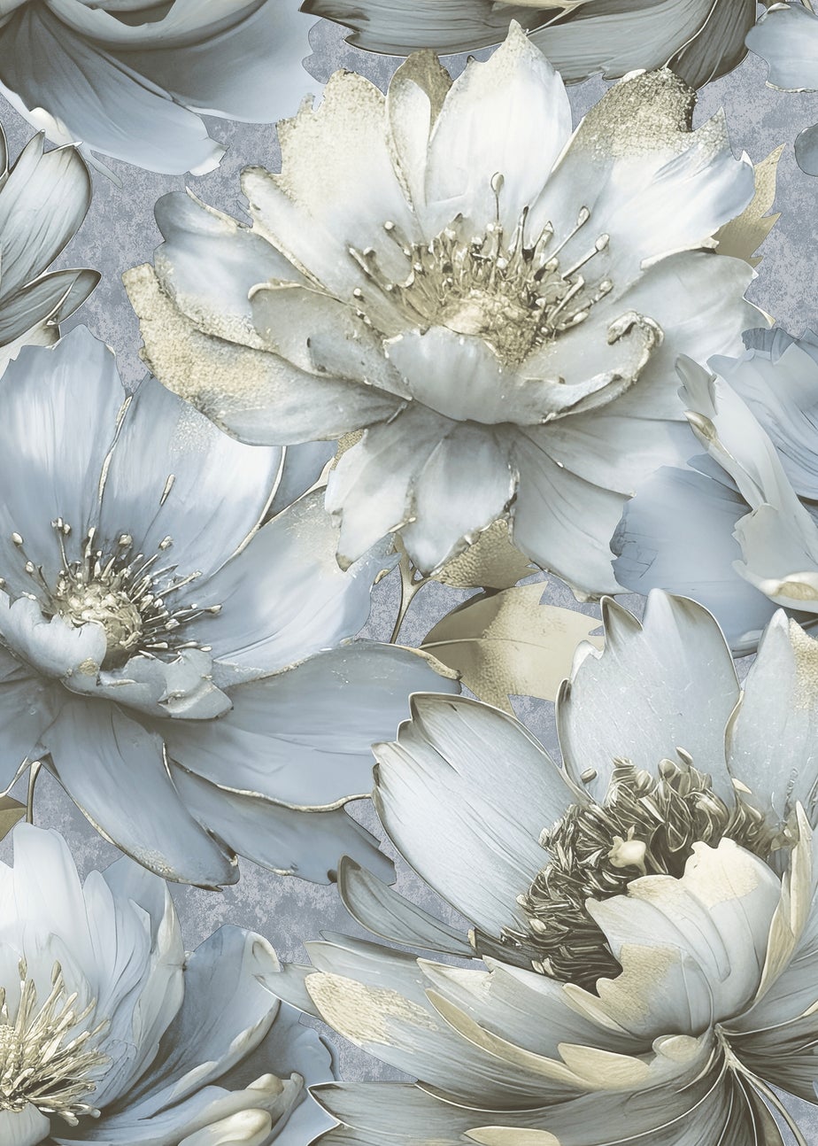 Muriva Aminah Floral Blue Wallpaper