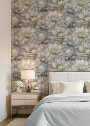 Muriva Aminah Floral Blue Wallpaper