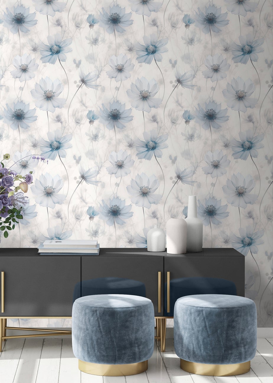 Muriva Lissa Flowers Blue Wallpaper