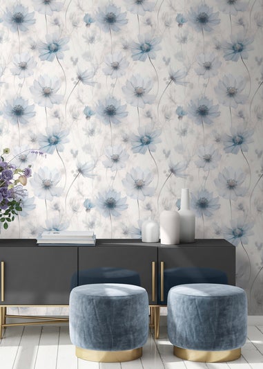 Muriva Lissa Flowers Blue Wallpaper