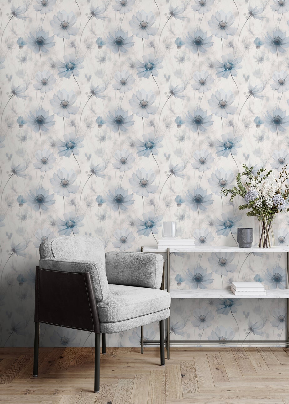 Muriva Lissa Flowers Blue Wallpaper