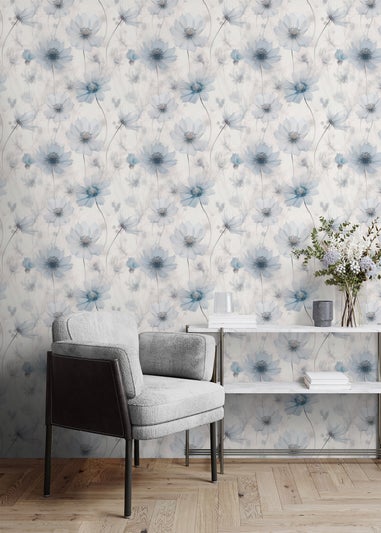 Muriva Lissa Flowers Blue Wallpaper