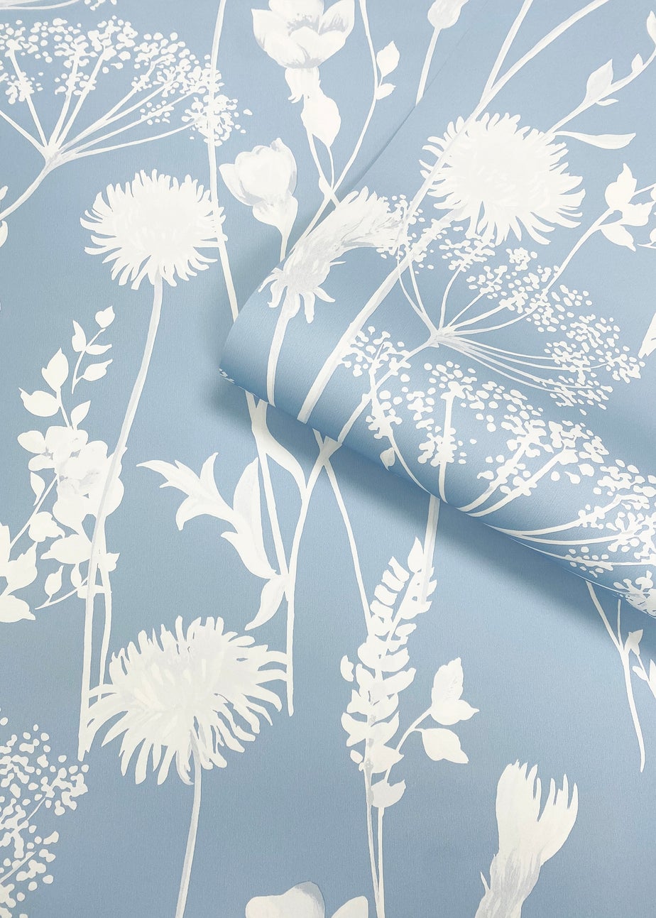 Catherine Lansfield Meadowsweet Floral Blue Wallpaper