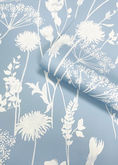 Catherine Lansfield Meadowsweet Floral Blue Wallpaper