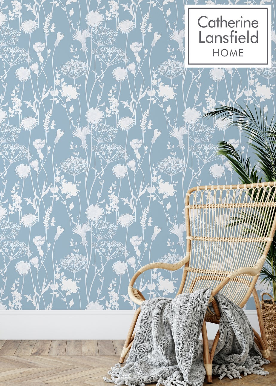 Catherine Lansfield Meadowsweet Floral Blue Wallpaper