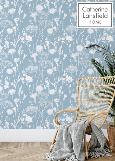 Catherine Lansfield Meadowsweet Floral Blue Wallpaper