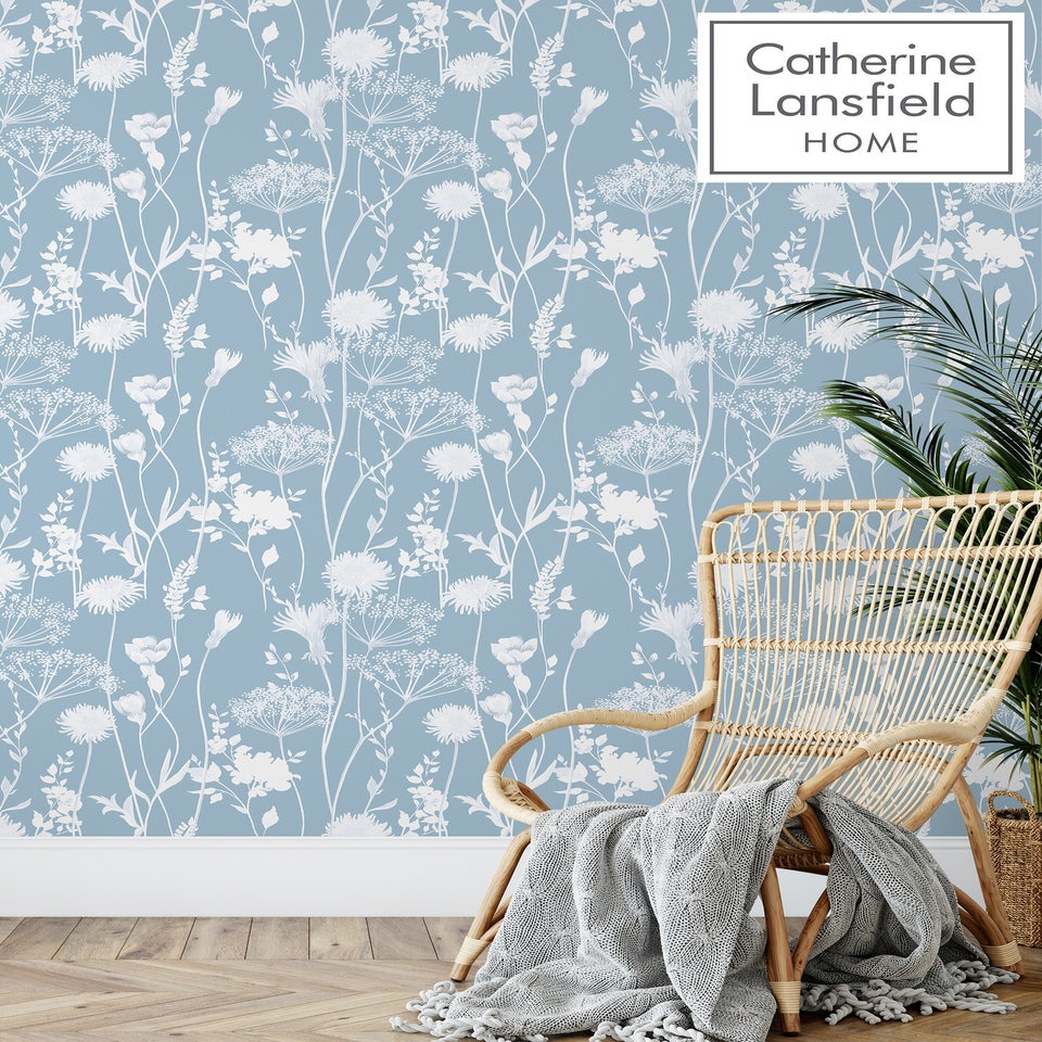 Catherine Lansfield Meadowsweet Floral Blue Wallpaper