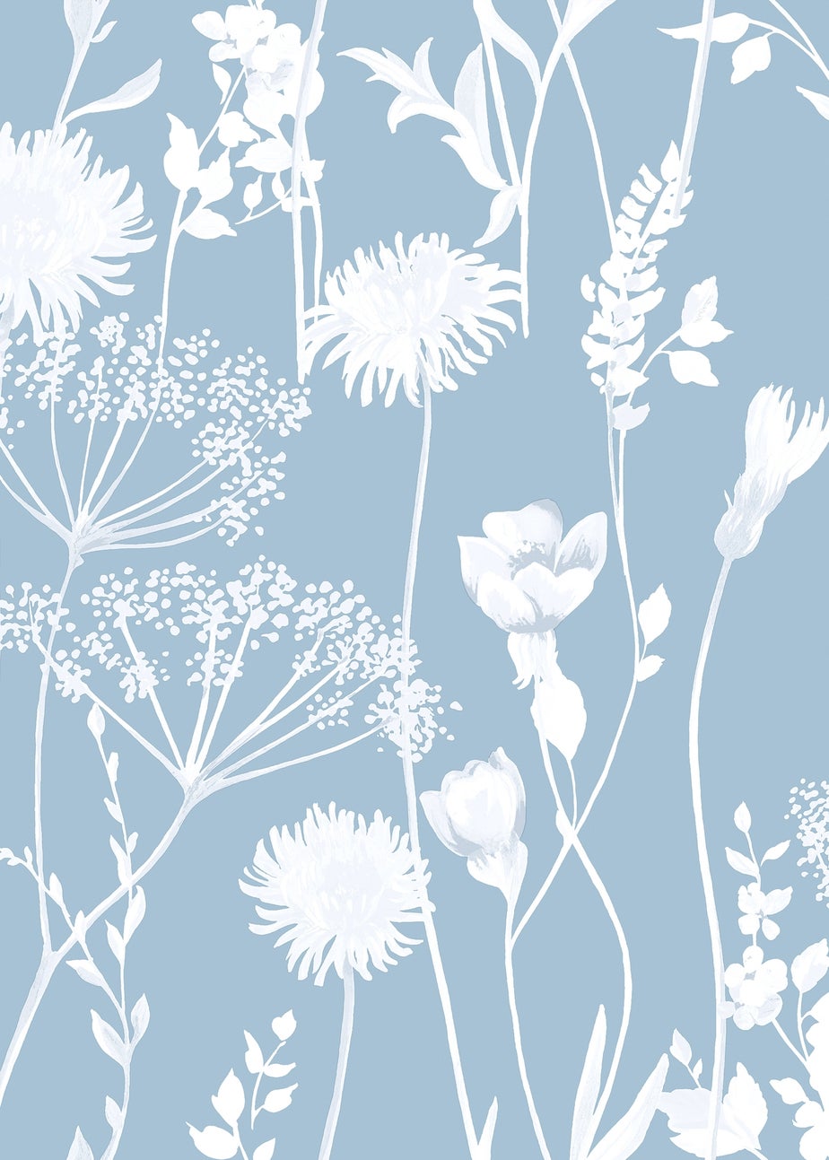 Catherine Lansfield Meadowsweet Floral Blue Wallpaper