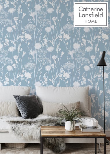 Catherine Lansfield Meadowsweet Floral Blue Wallpaper