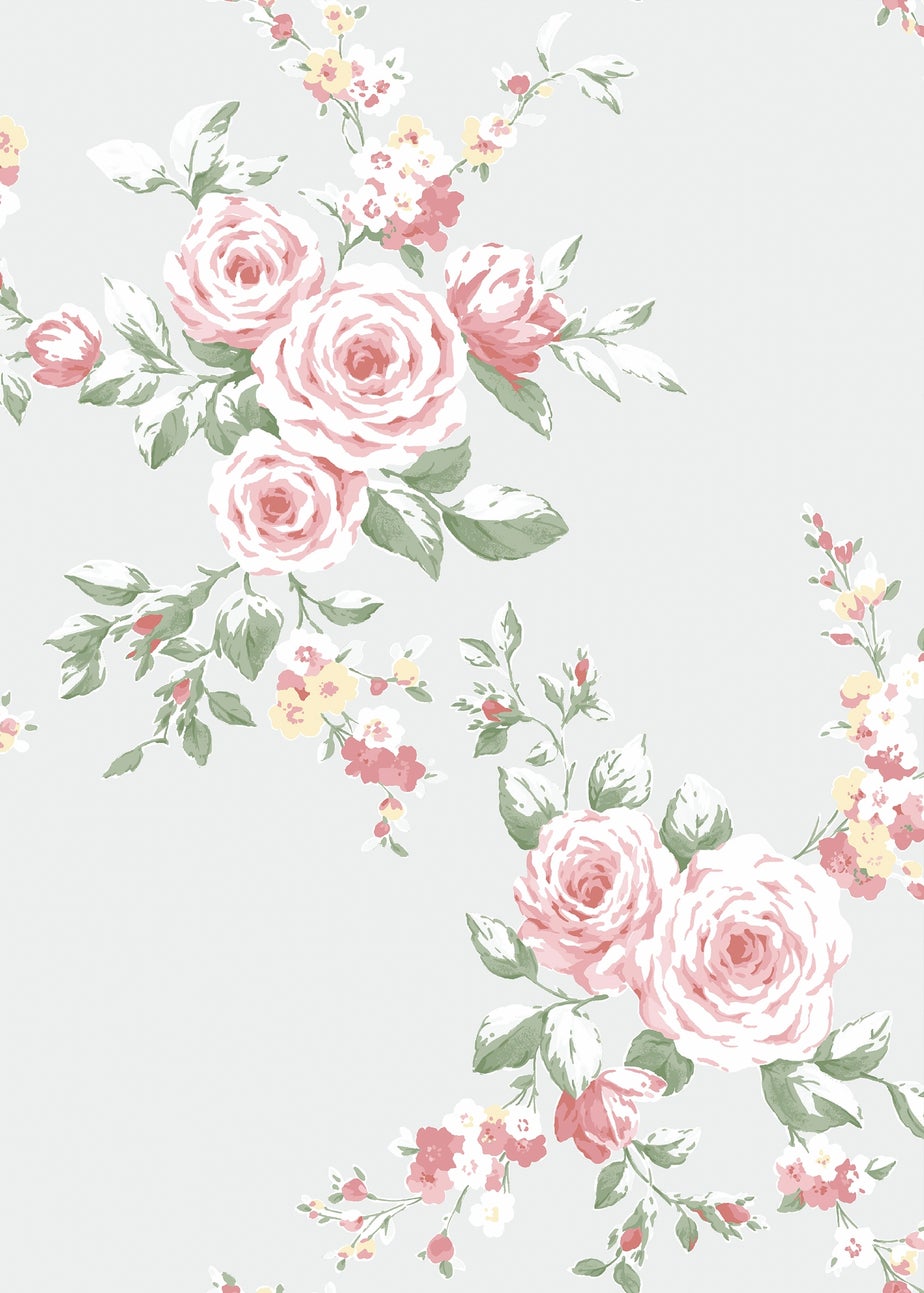 Catherine Lansfield Canterbury Floral Soft Grey & Red Wallpaper