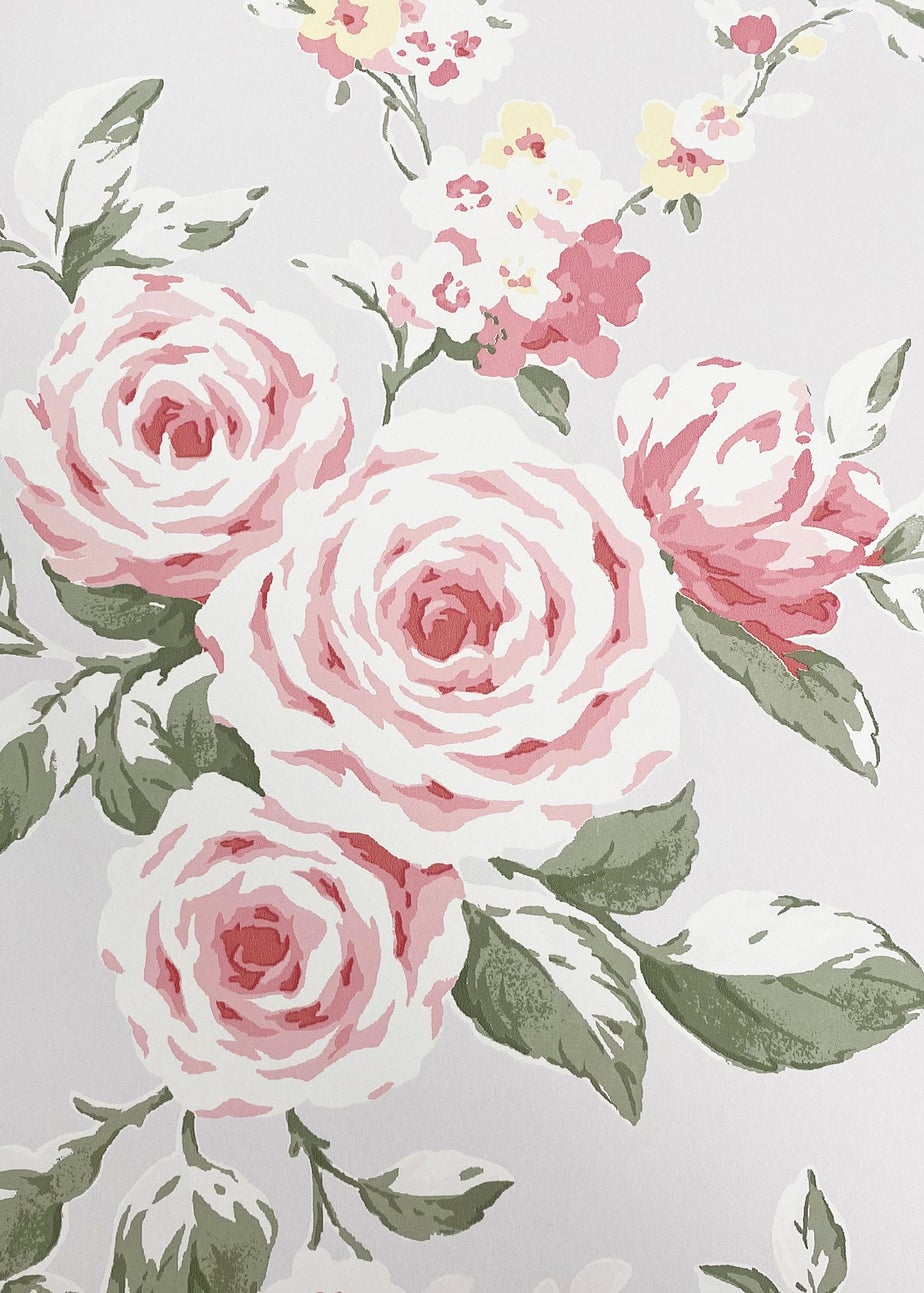 Catherine Lansfield Canterbury Floral Soft Grey & Red Wallpaper