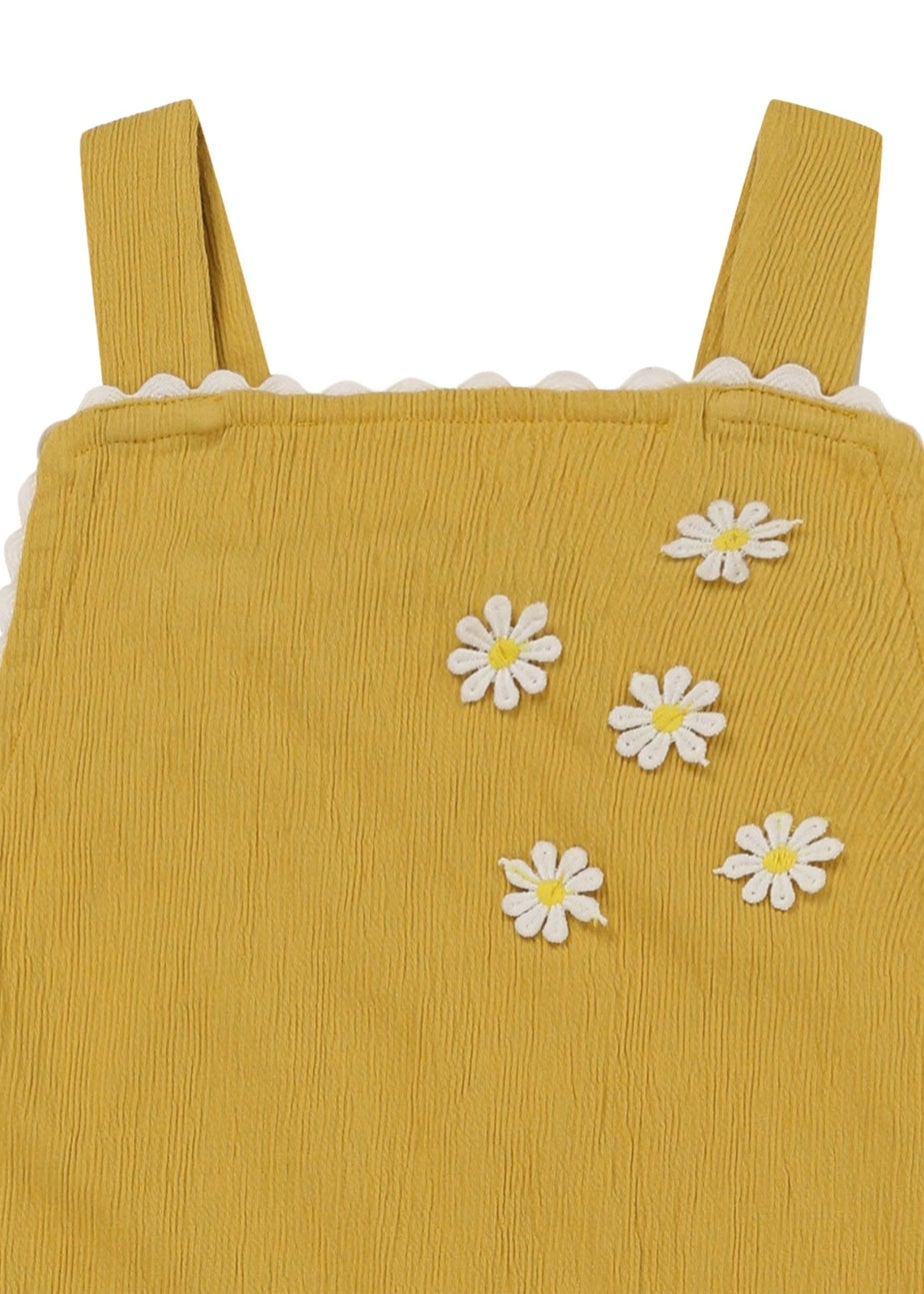 Lilly & Sid Organic Cotton Yellow Floral Applique Dungarees (24 Months- 8 Years)