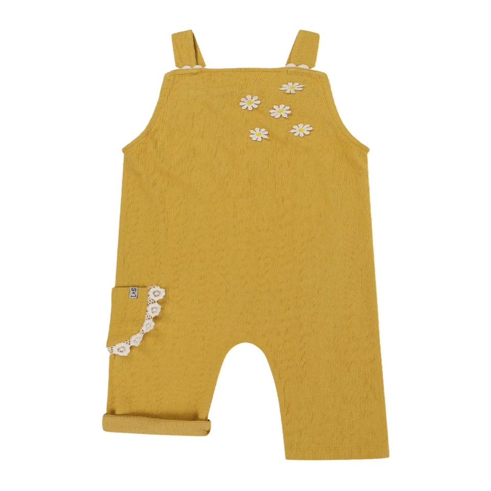 Lilly & Sid Organic Cotton Yellow Floral Applique Dungarees (24 Months- 8 Years)