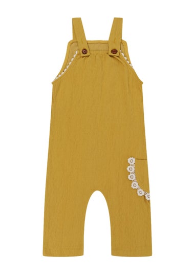 Lilly & Sid Organic Cotton Yellow Floral Applique Dungarees (24 Months- 8 Years)