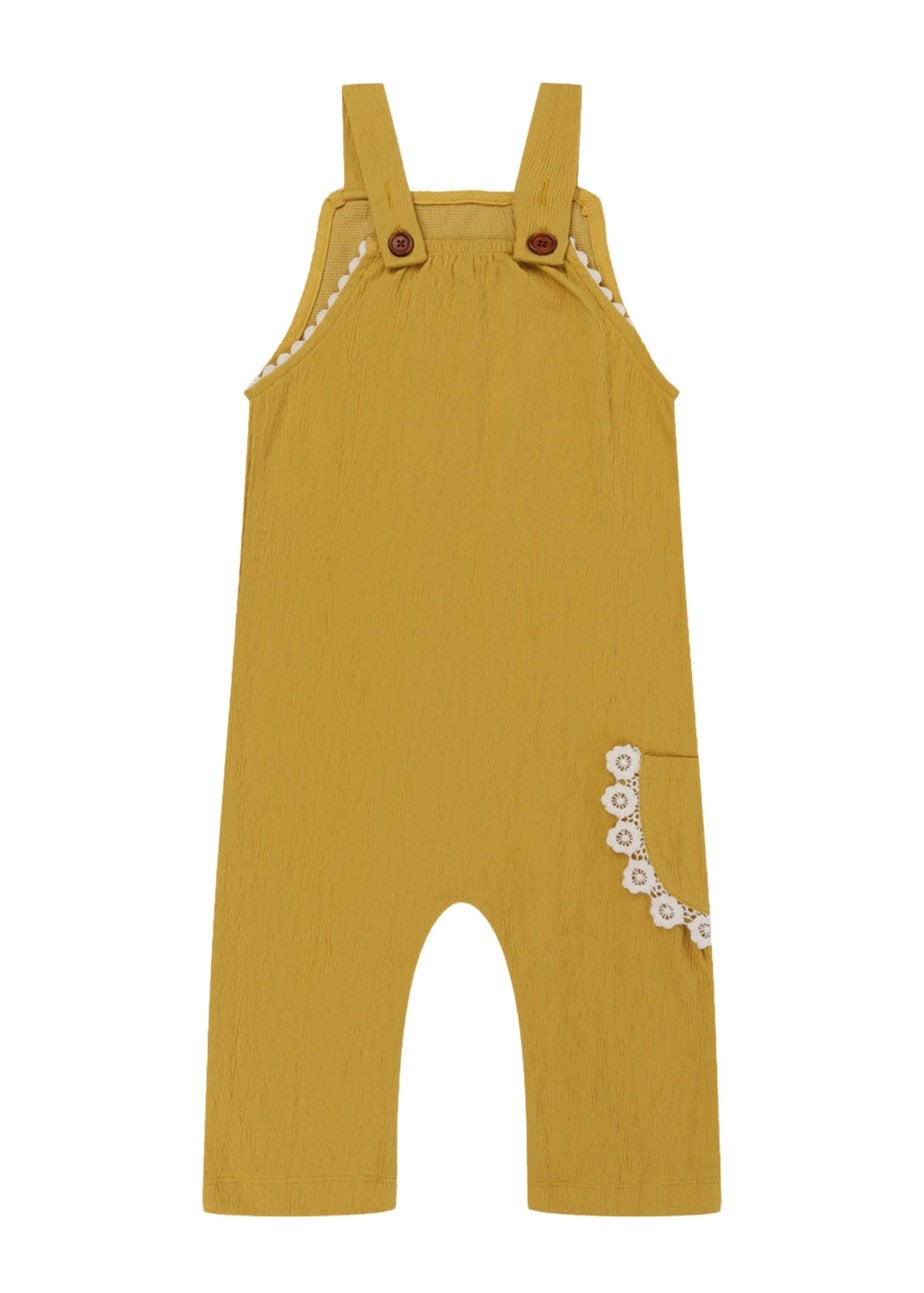 Lilly & Sid Organic Cotton Yellow Floral Applique Dungarees (24 Months- 8 Years)